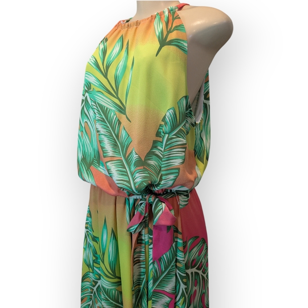 Ashley Stewart Tropical Sunset Hue Palm Print Halter Belted Maxi Dress 14/16 NWT - Picture 4 of 16